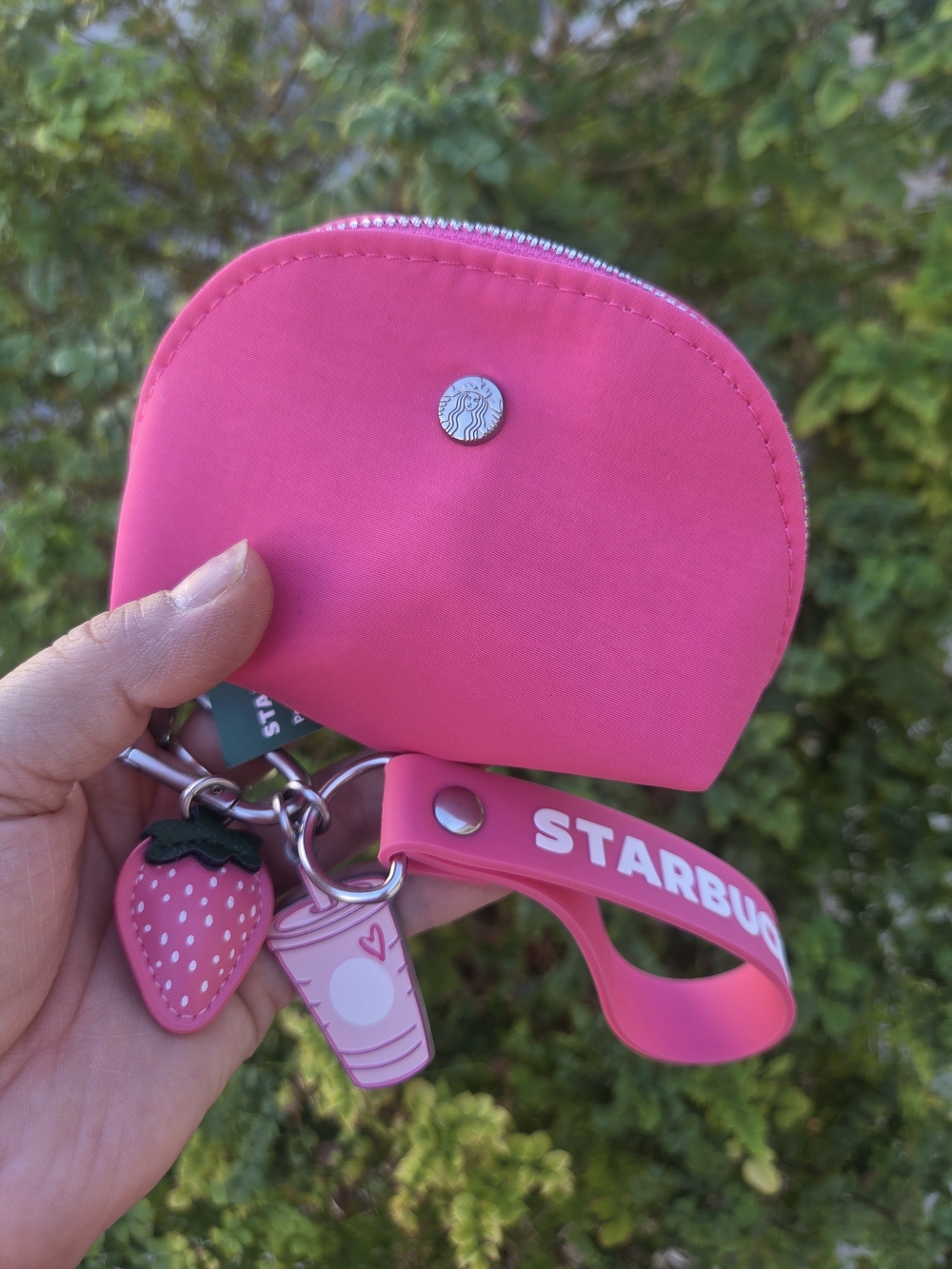 Starbucks Pink Strawberry Charm Coin Pouch Keychain